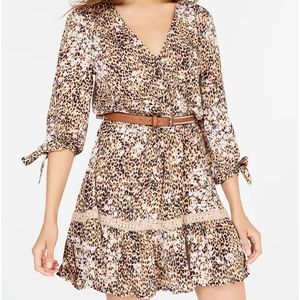 American Rag Womens Juniors Belted Animal Print Mini Dress-Tiger Irish Cream
